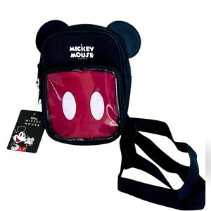 Black & Red Mickey Mouse Mini Crossbody Bag with Iconic Ears by Bioworld